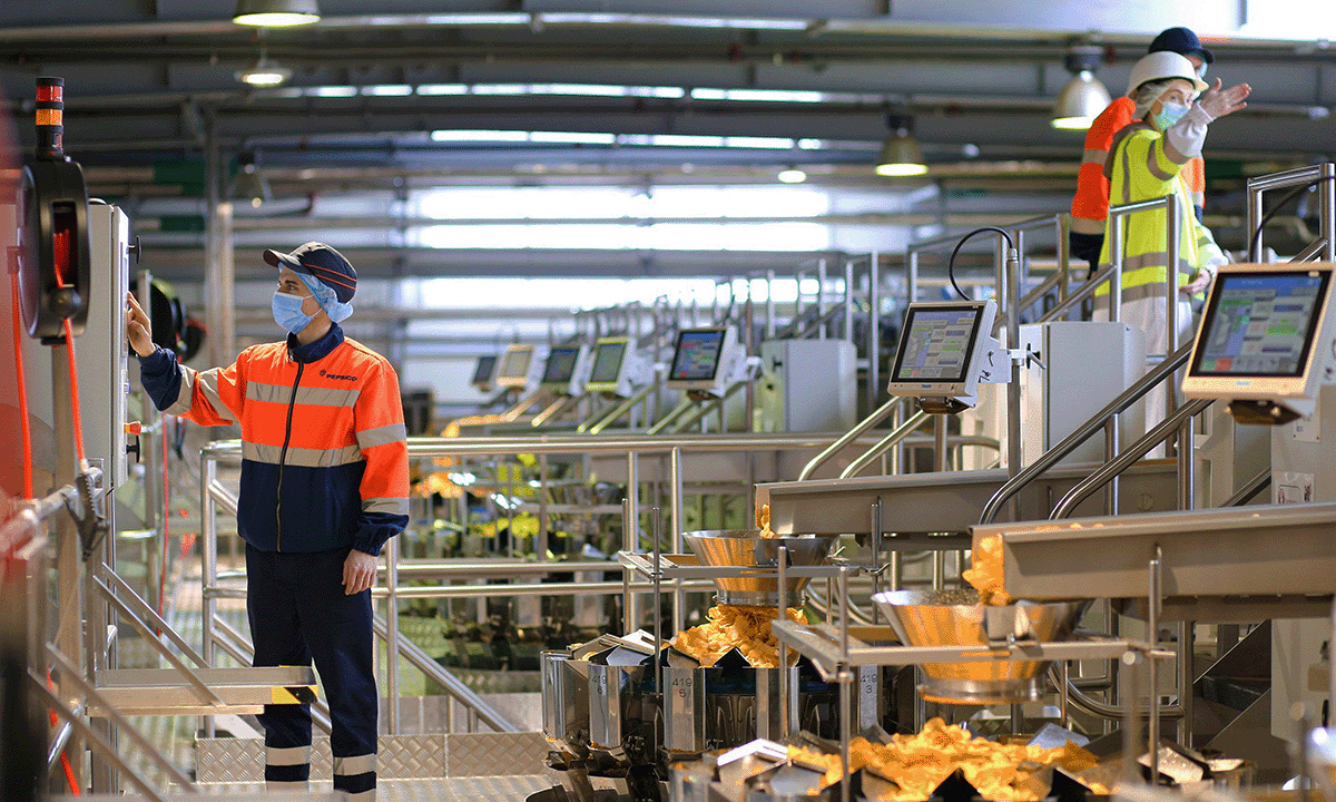 Employees working at a plant in Ukraine